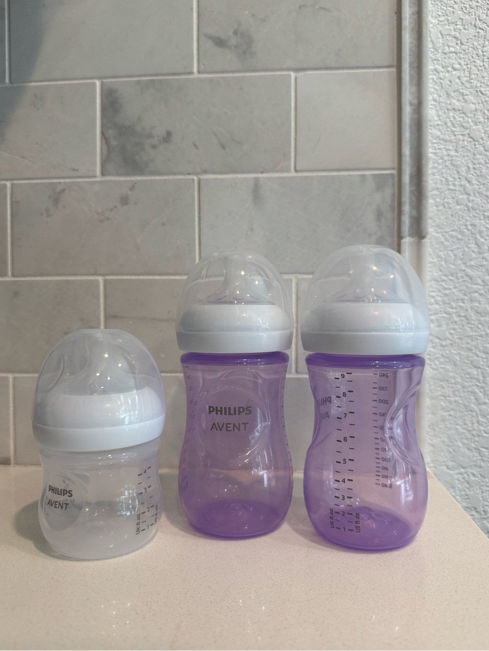 Lot of 3 Philips Avent Baby Bottles